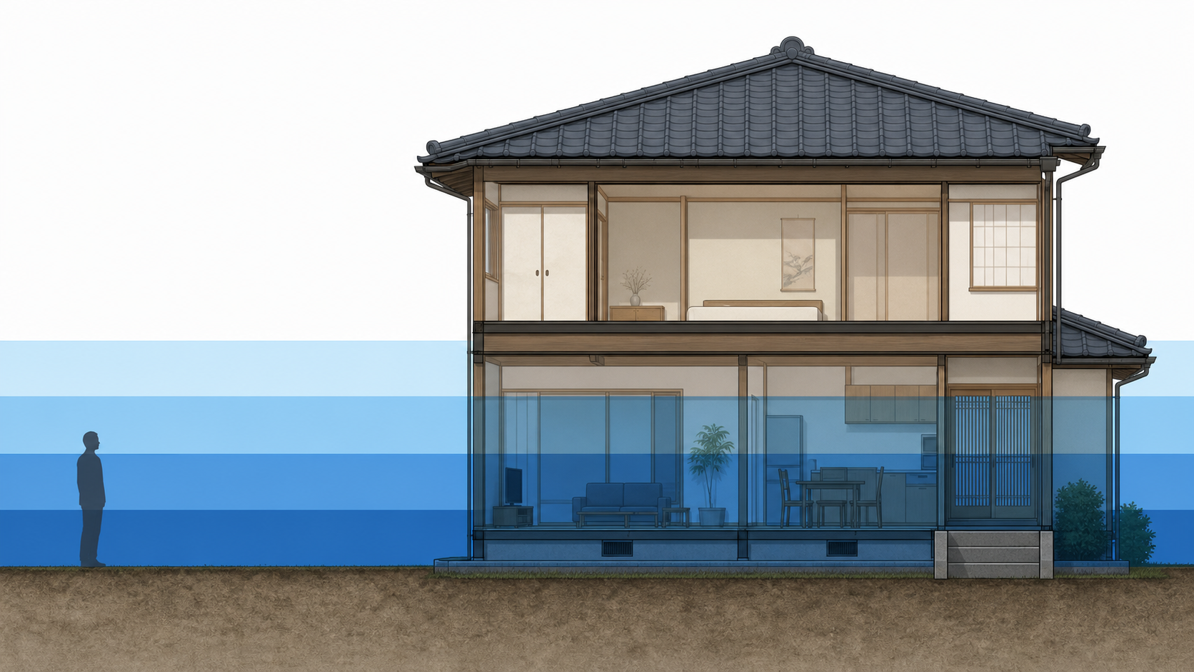 浸水深と建物への影響を確認するイメージ