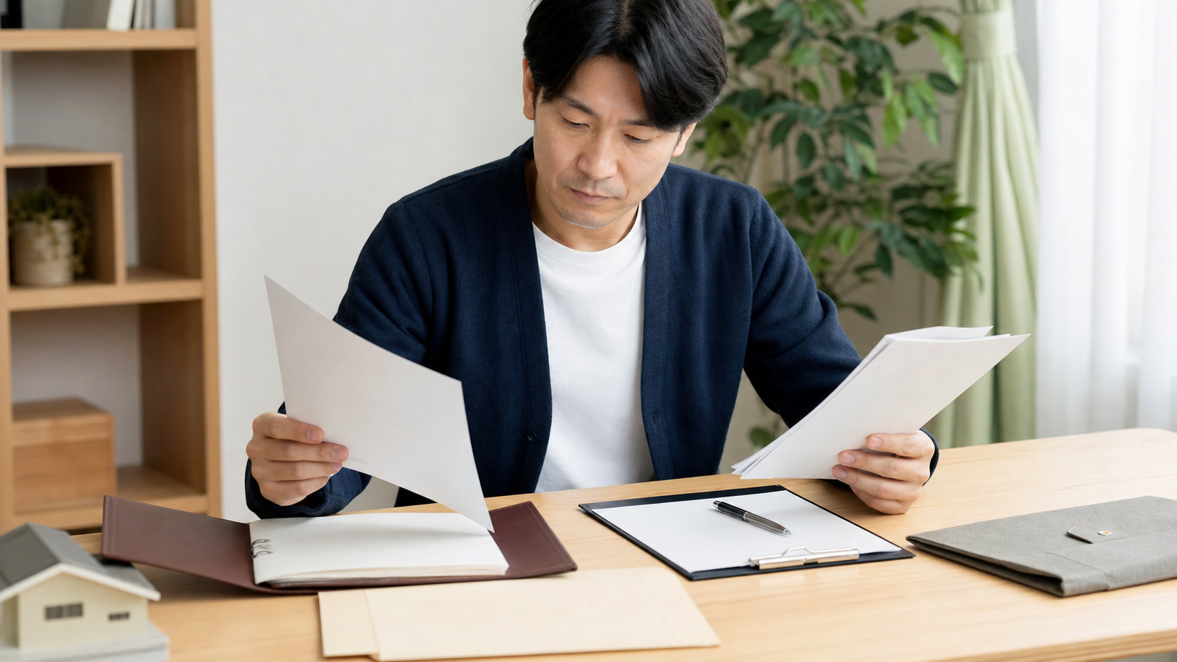 相続登記に必要な書類を整理する人