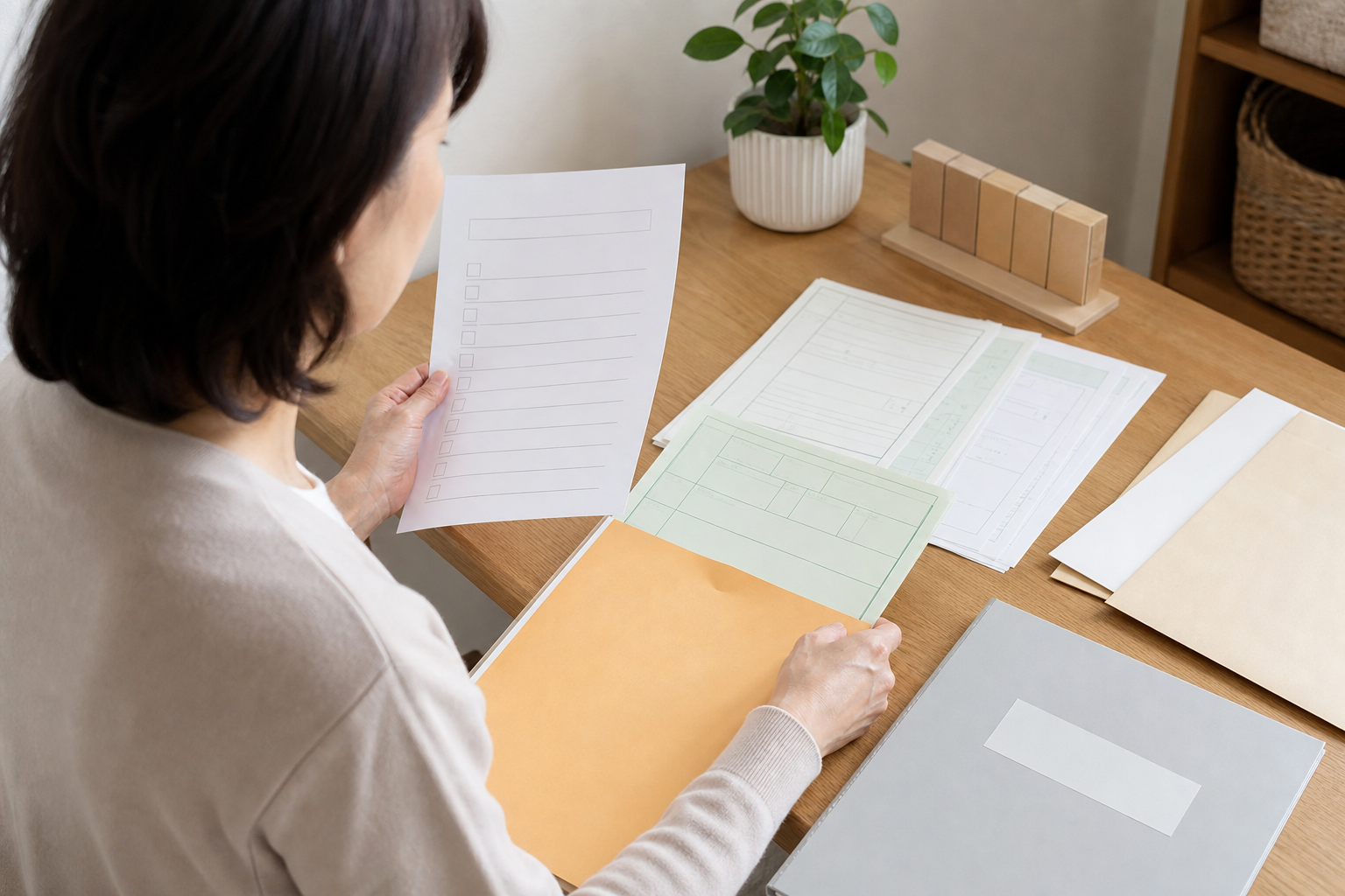相続放棄の申述に必要な戸籍や書類を整理する女性
