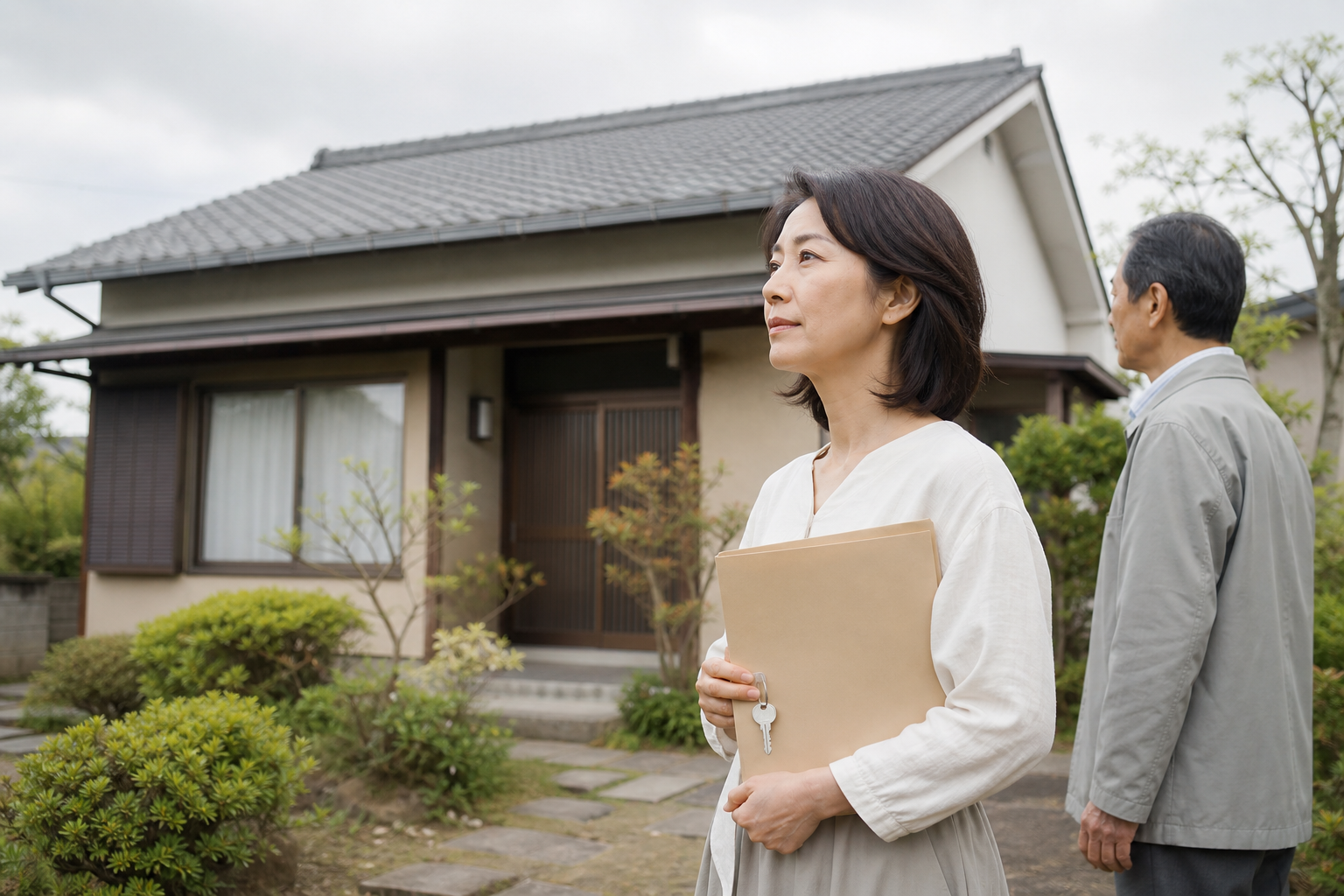 相続放棄を検討しながら実家の空き家を見つめる家族