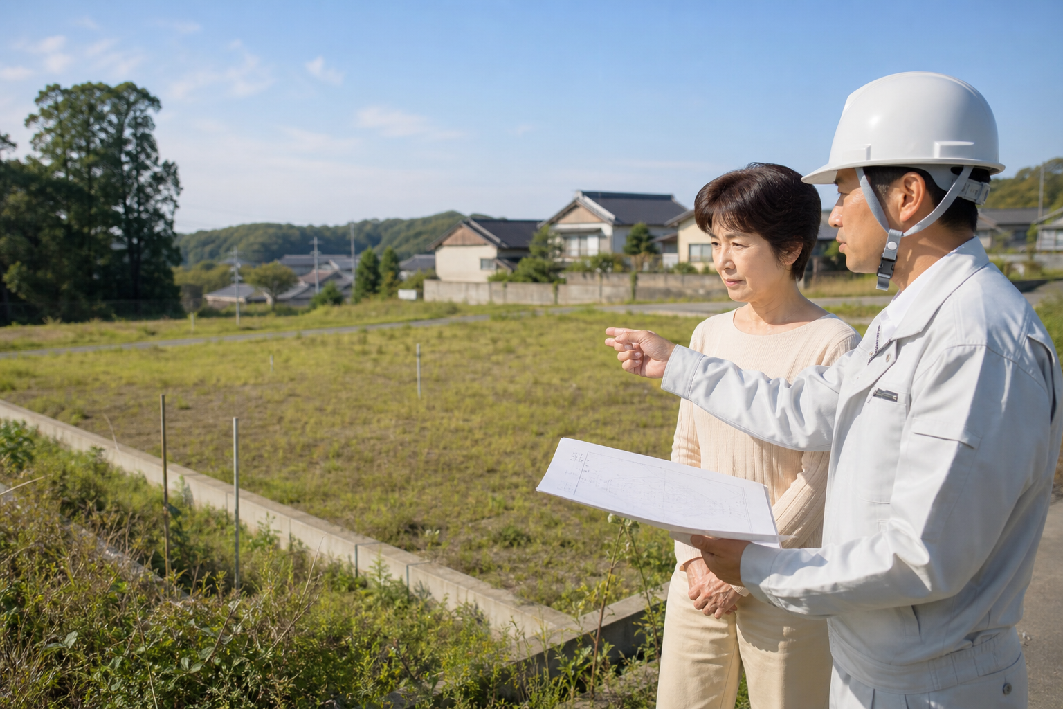 相続した土地を国庫帰属制度の対象として確認する女性と専門家