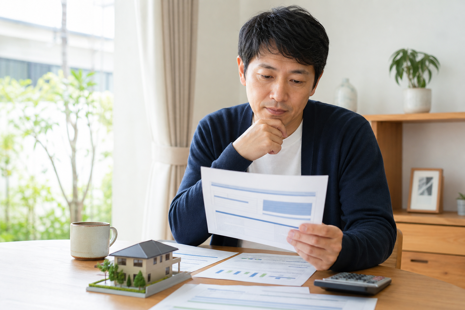 固定資産税の納税通知書と住宅を確認するイメージ