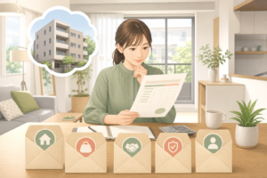 賃貸契約前に初期費用の見積書を確認する人のイラスト