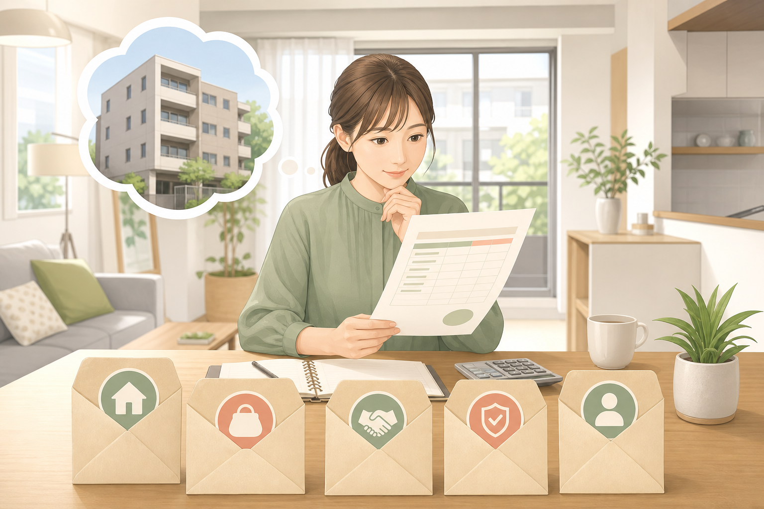賃貸契約前に初期費用の見積書を確認する人のイラスト