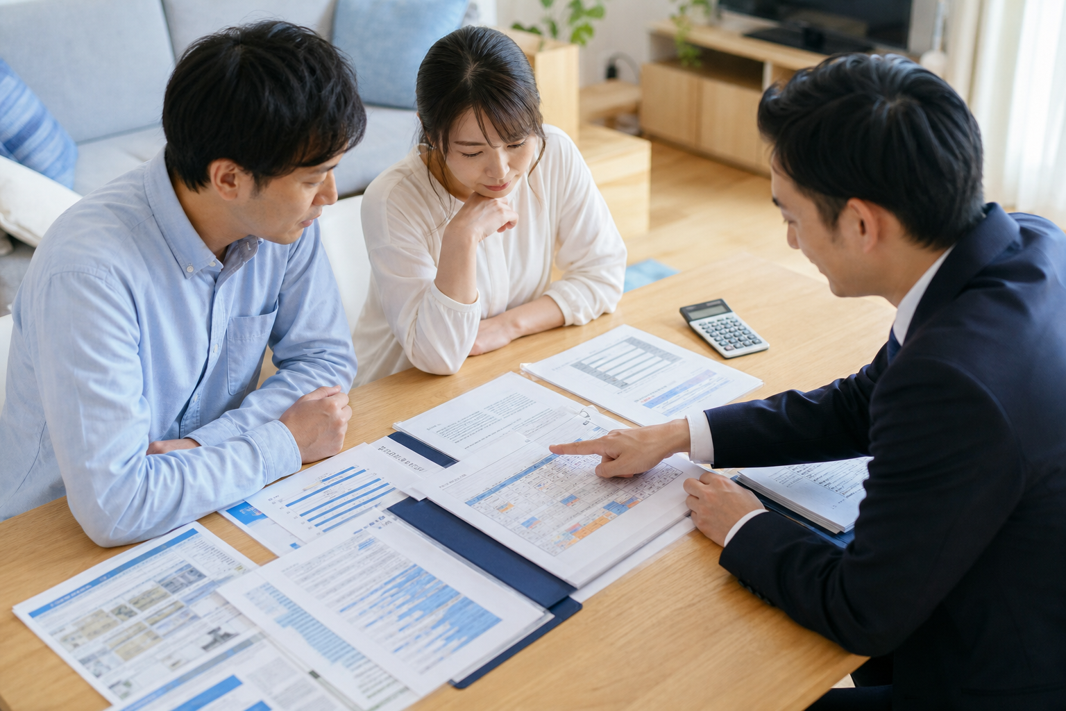 中古マンションの長期修繕計画や管理資料を確認する夫婦