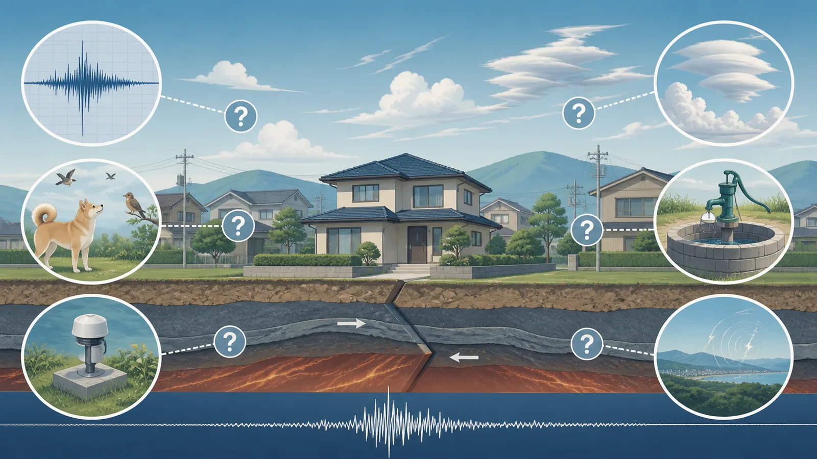 地震の前触れと住宅を科学的に検証するイメージ
