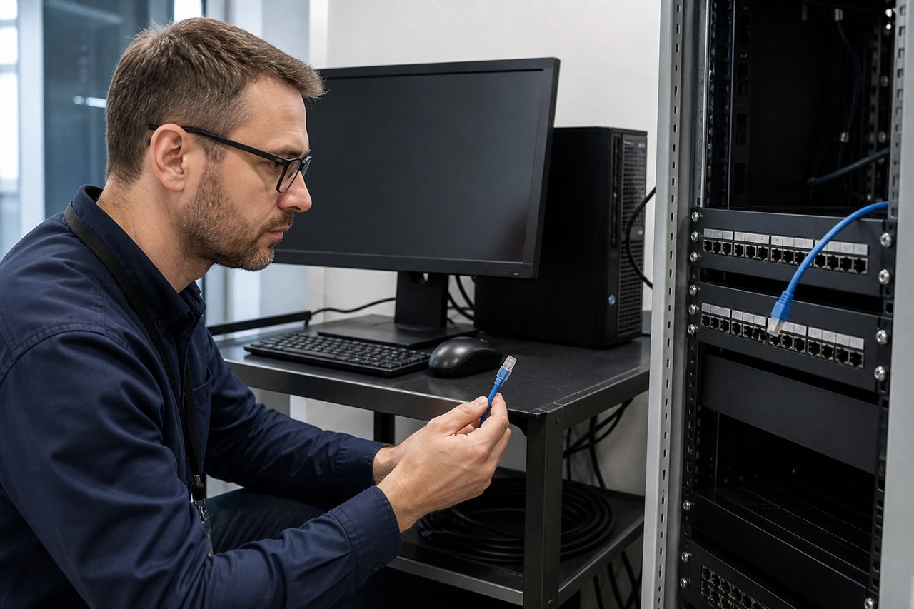 AI評価用コンピューターが外部ネットワークから隔離されているか確認するエンジニア