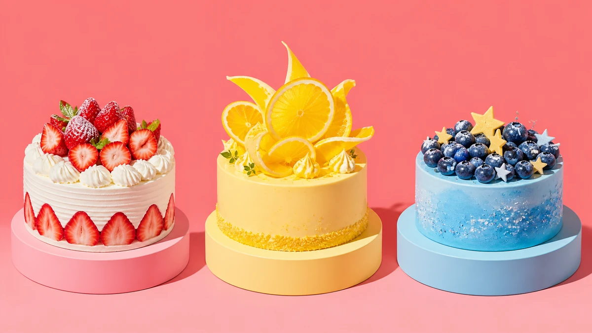 苺、レモン、ブルーベリーの季節のケーキ3種