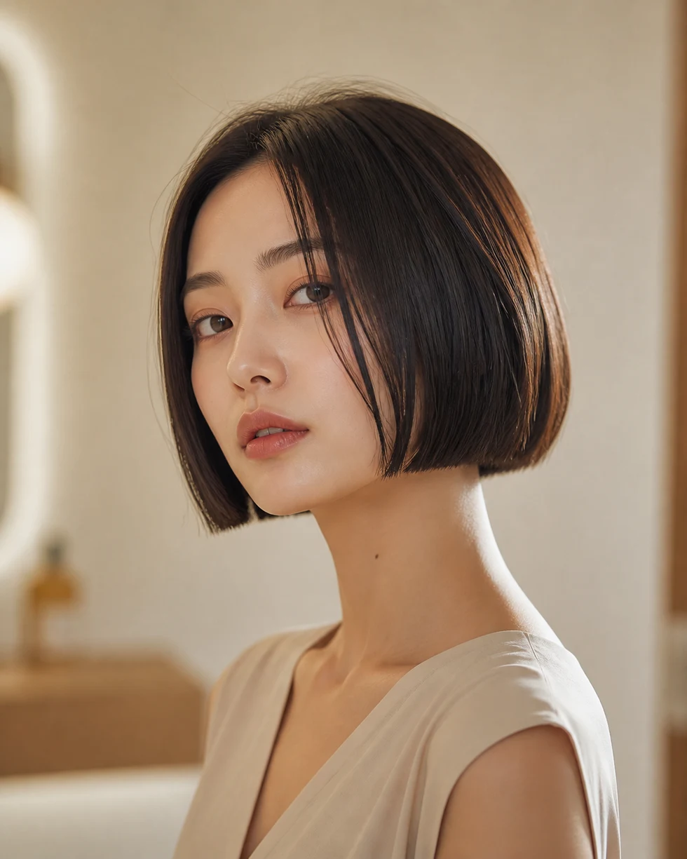 艶のあるボブヘアに仕上げた女性モデル