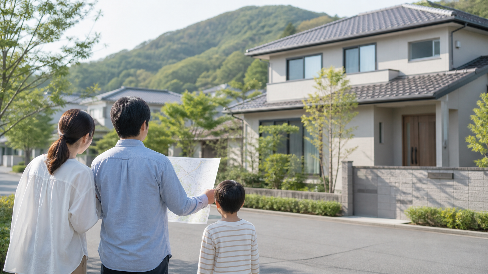 奈良市で地図を見ながら住まい探しをする子育て家族