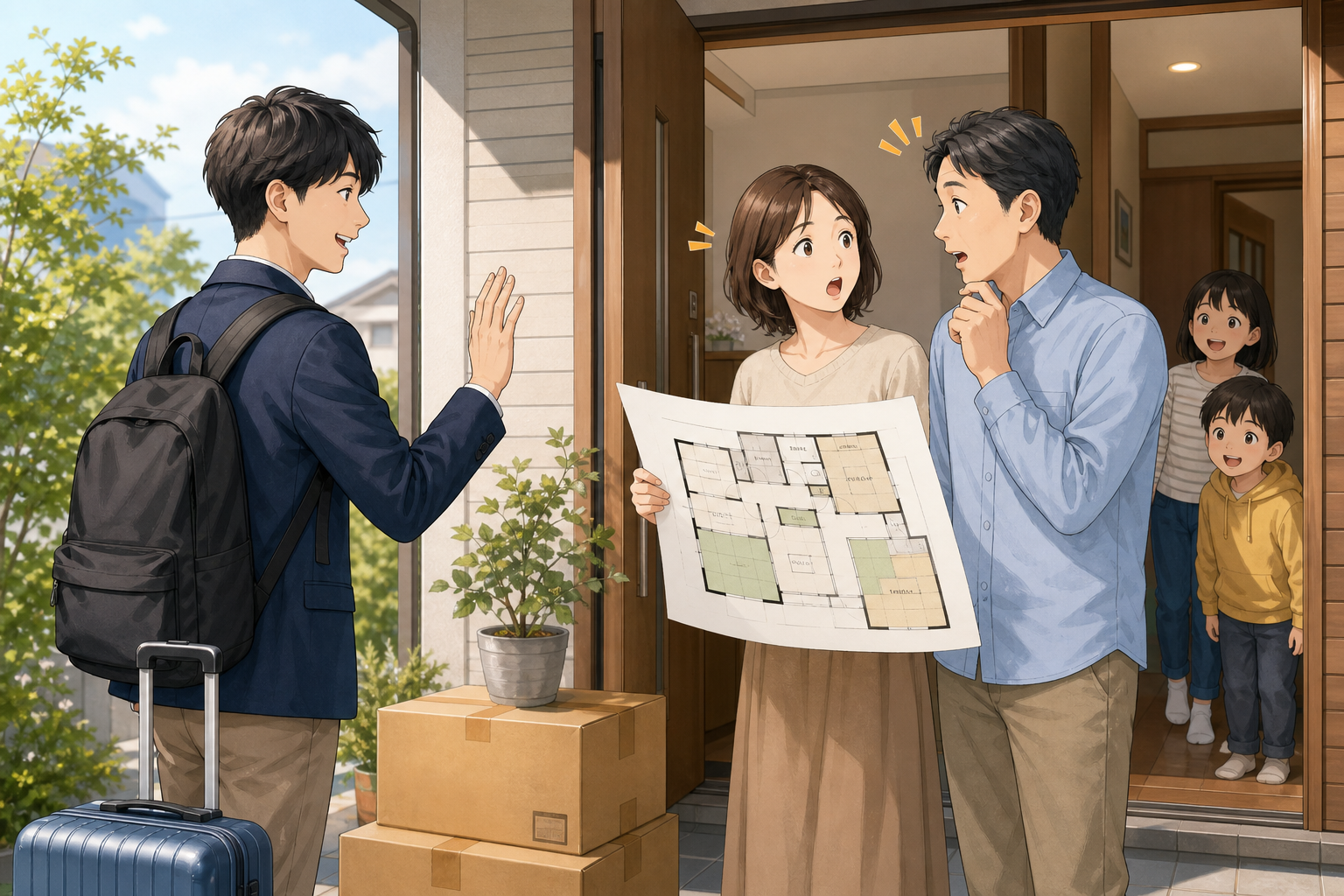 社会人になった長子が独立し必要な部屋数の変化に気づく家族