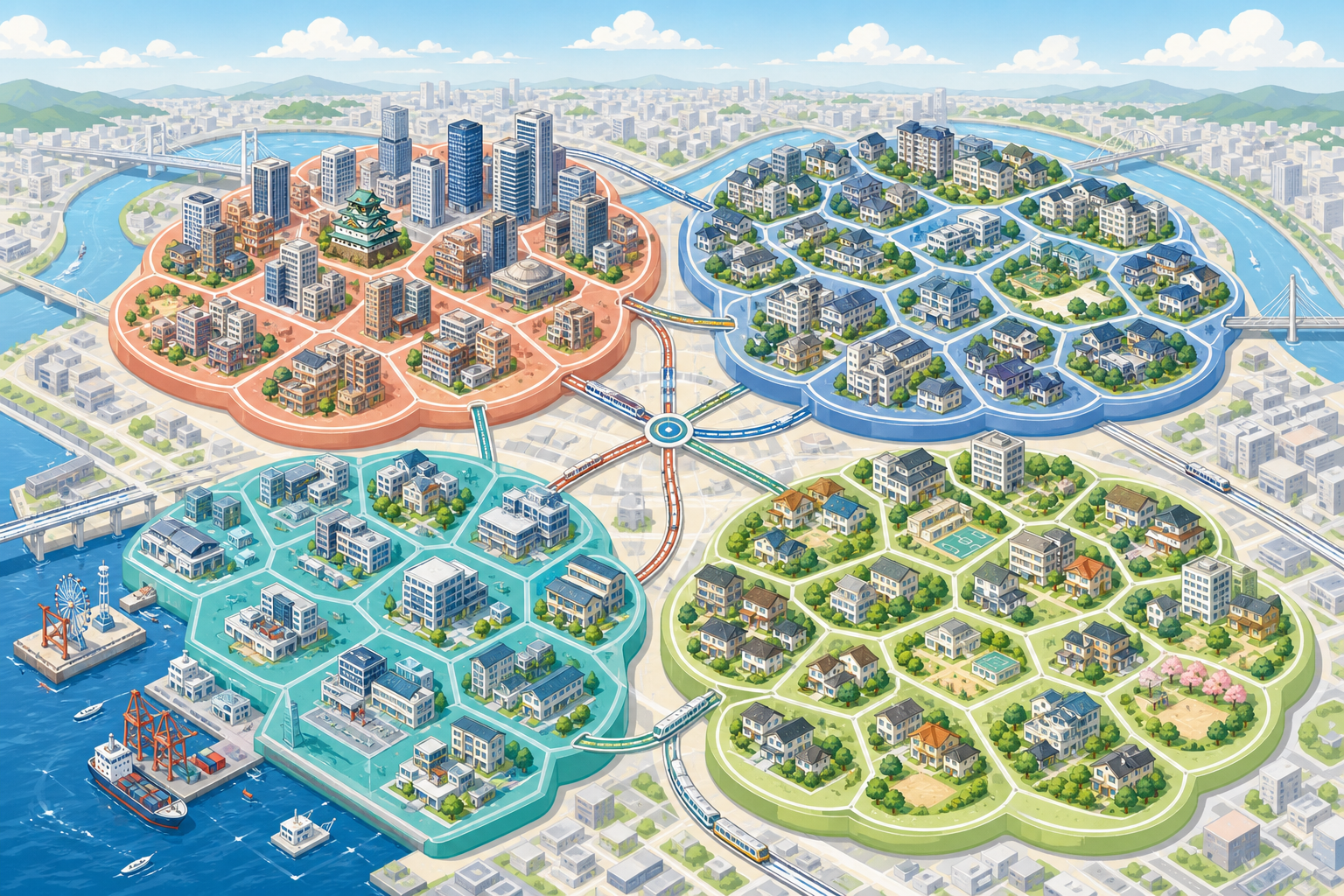 大阪市24区を4つの探索ゾーンに分けて考えるイラスト