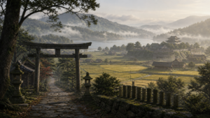 近江の佐々木神社と名字の起源をイメージした風景