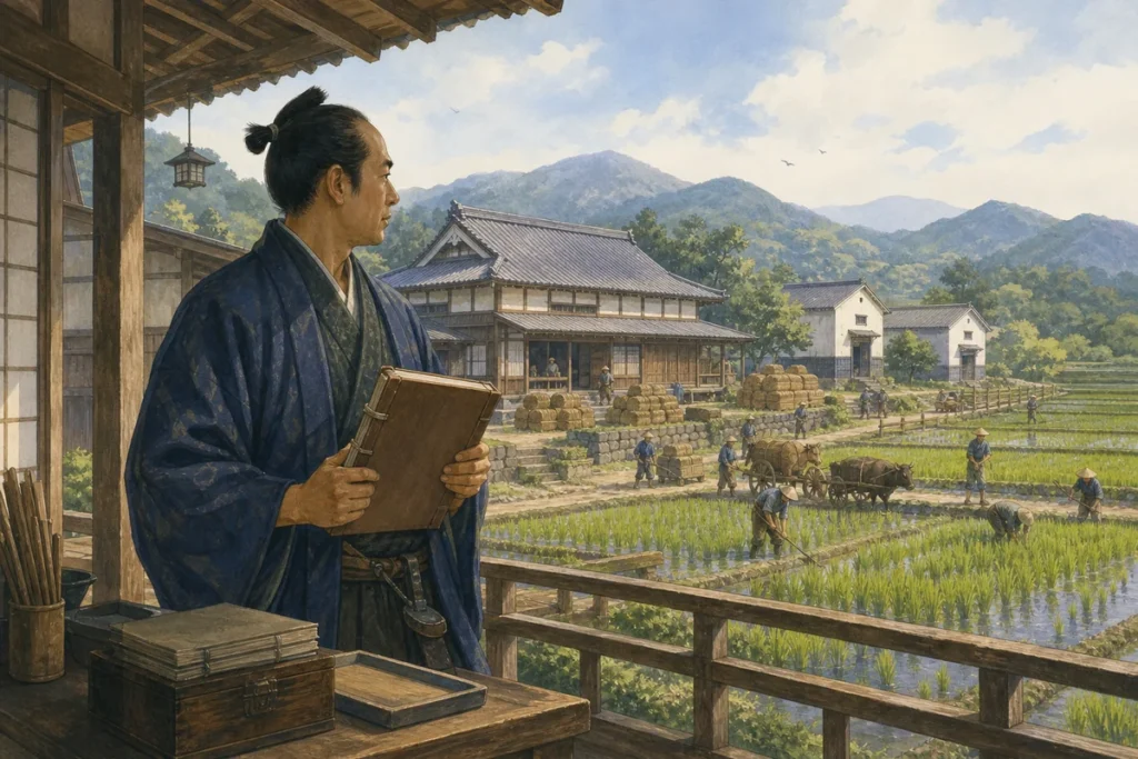 荘園の田畑と管理者を描いた東海林の由来イメージ