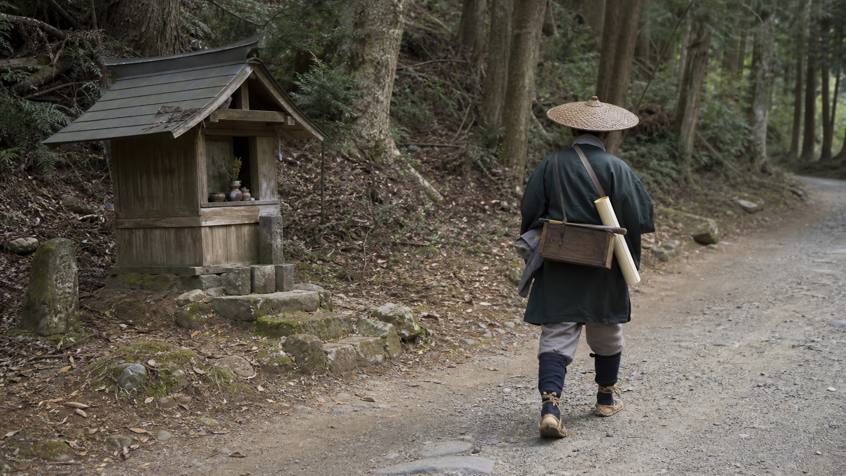 熊野信仰を各地へ伝える人の旅を表したイメージ