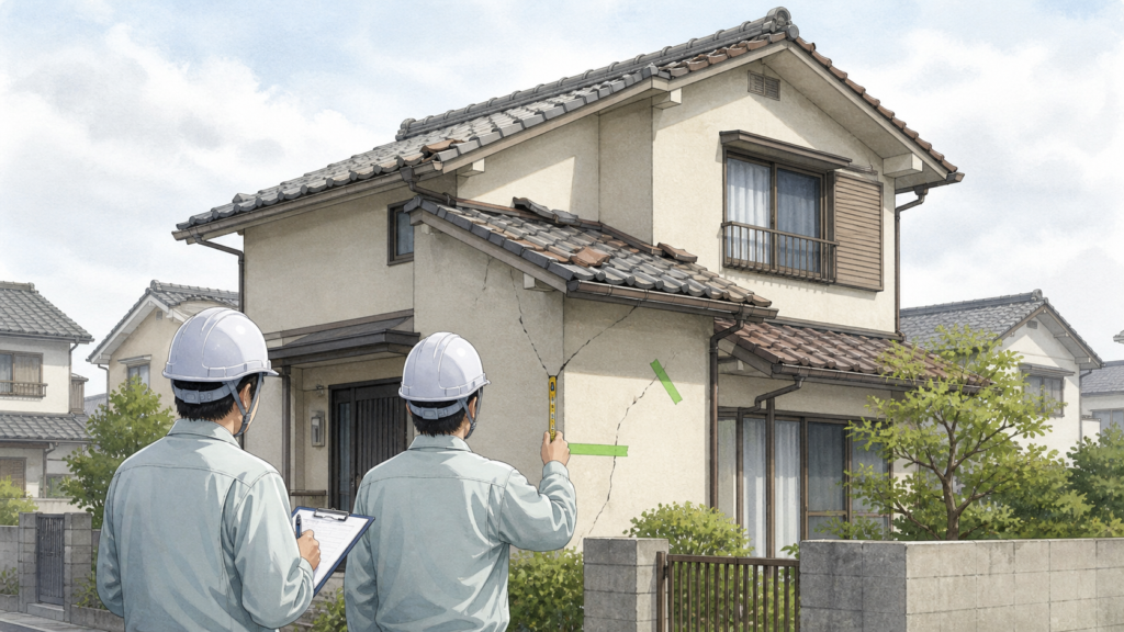 住宅の全壊・半壊の判断基準を調べる住家被害認定調査のイメージ