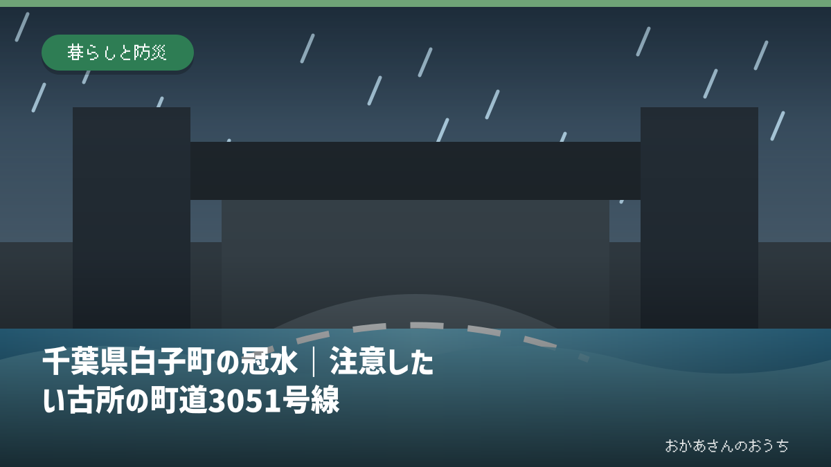 千葉県白子町の冠水|注意したい古所の町道3051号線の道路冠水注意箇所を示すアイキャッチ