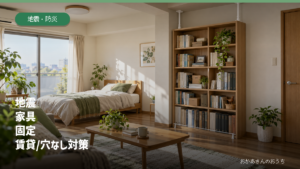 賃貸住宅の室内と家具の転倒防止をイメージした生成画像