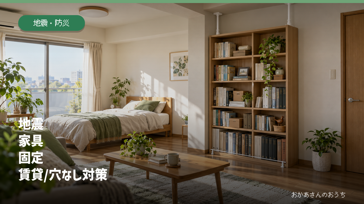 賃貸住宅の室内と家具の転倒防止をイメージした生成画像