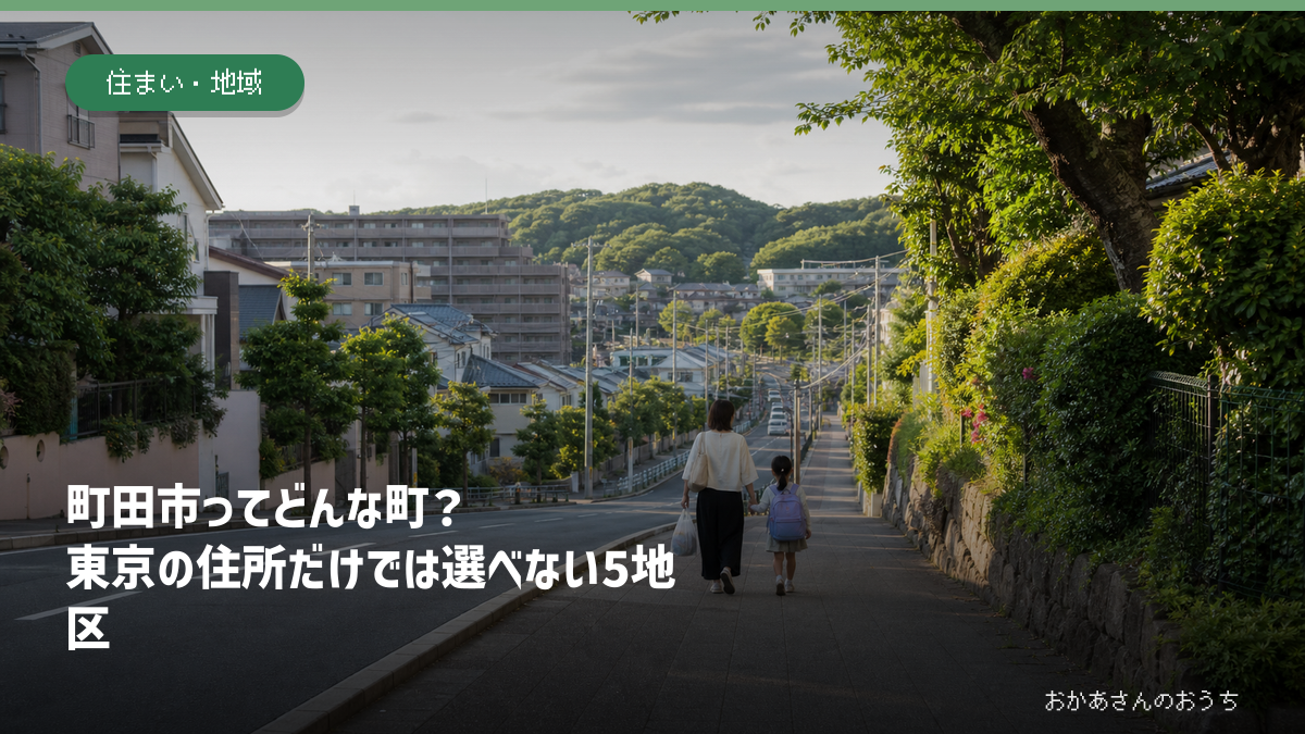 多摩丘陵を思わせる緑の多い坂道を親子が歩く、町田市の記事アイキャッチ
