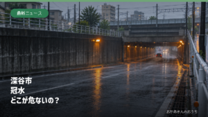 深谷市の冠水危険箇所を解説する記事のアイキャッチ。大雨時のアンダーパスのイメージ