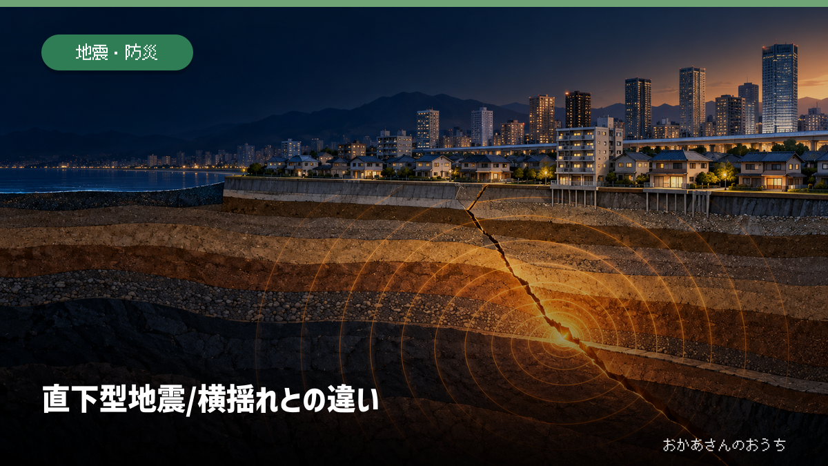 街の地下にある浅い震源から揺れが伝わる様子を表したイメージイラスト