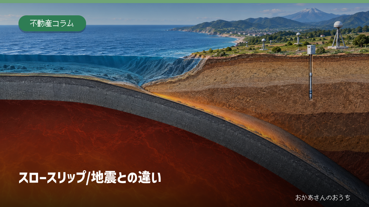 南海トラフ沿いのスロースリップと地殻変動観測を表すアイキャッチ画像