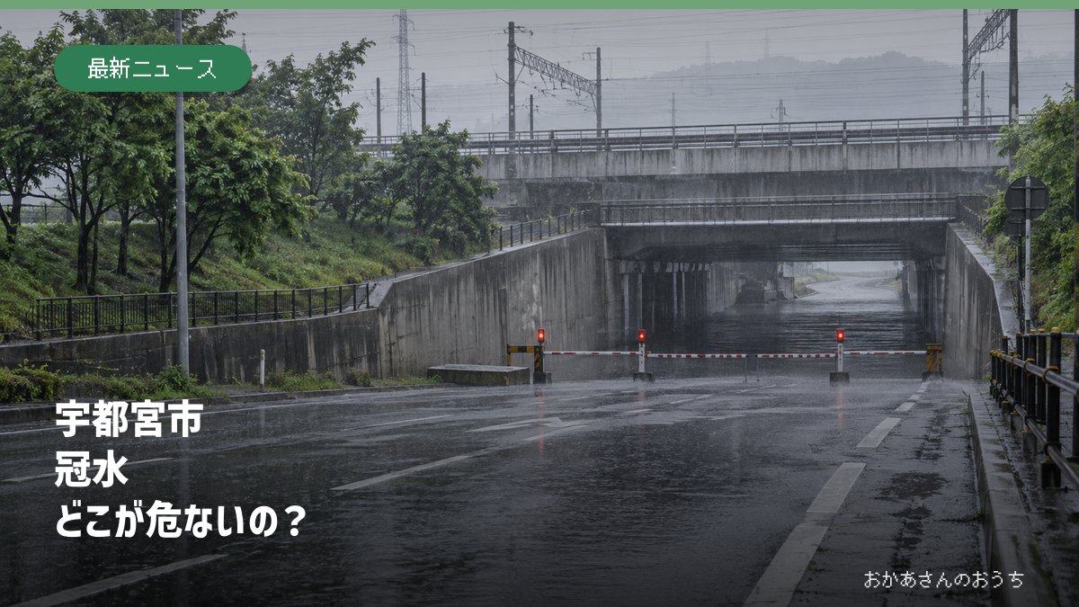 大雨で冠水し通行止めになった宇都宮市を想定した広いアンダーパス（生成AIによるイメージ）