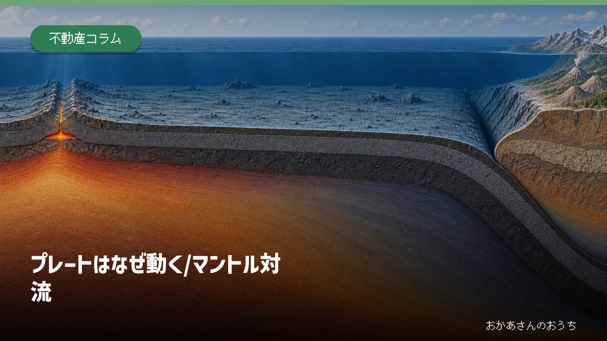 中央海嶺から海溝へ移動して沈み込む海洋プレートと固体マントルを表すアイキャッチ画像