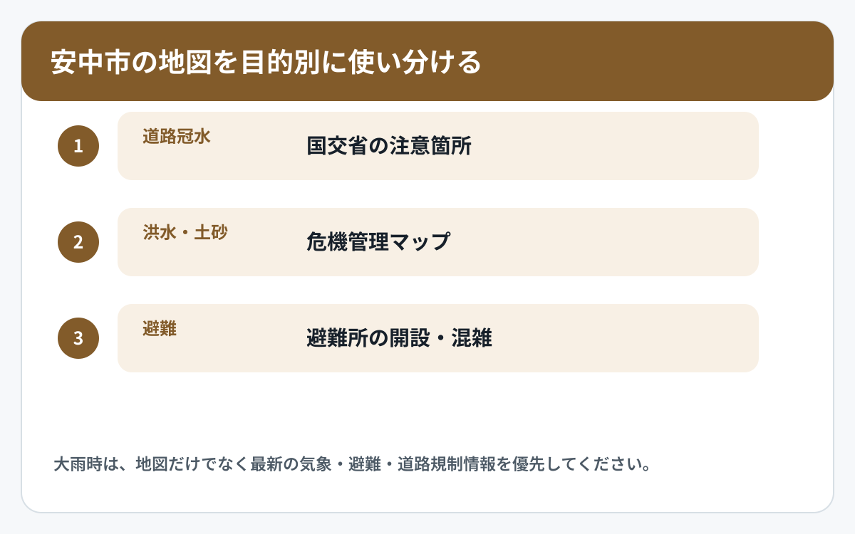安中市で道路冠水と他の災害情報を使い分ける図