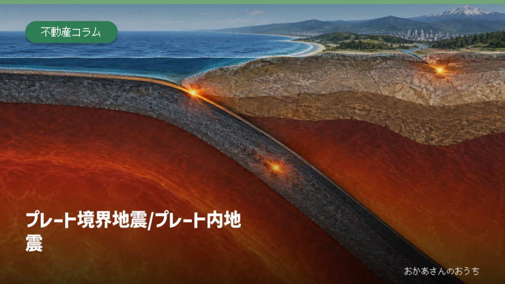 プレート境界地震とプレート内地震の震源位置を表すアイキャッチ画像