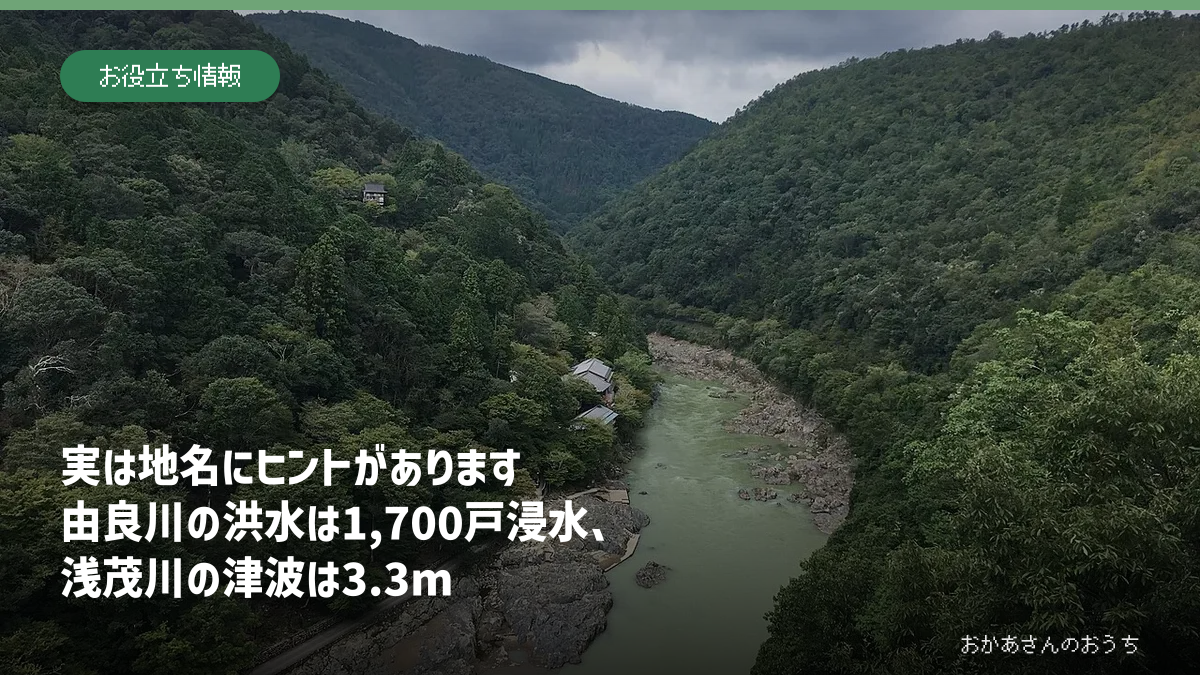 由良川、桂川・宇治川・木津川、丹後沿岸の津波・高潮と京都府の地名を表したアイキャッチ