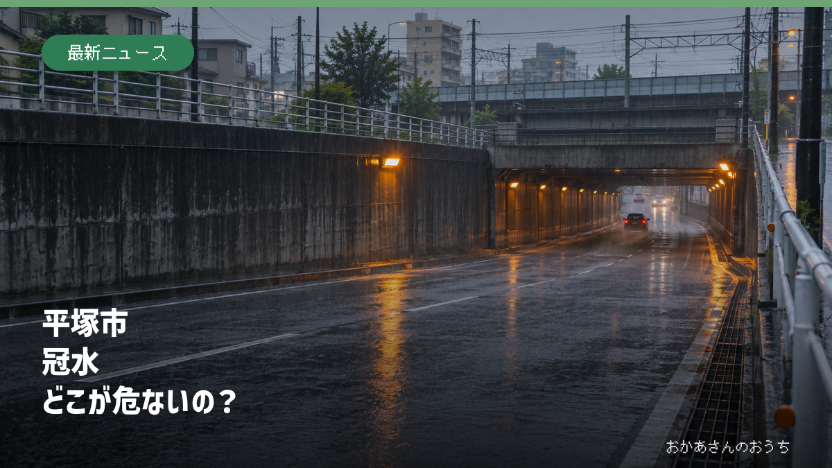 雨の平塚市のアンダーパスを手前から見たイメージ