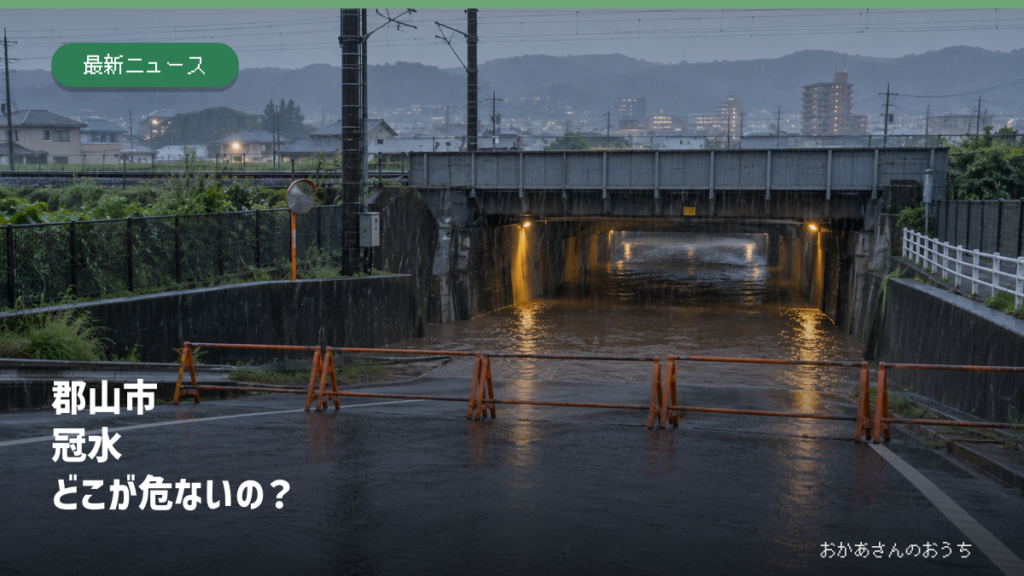 大雨で冠水し通行止めになった郡山市を想定した鉄道下道路（生成AIによるイメージ）