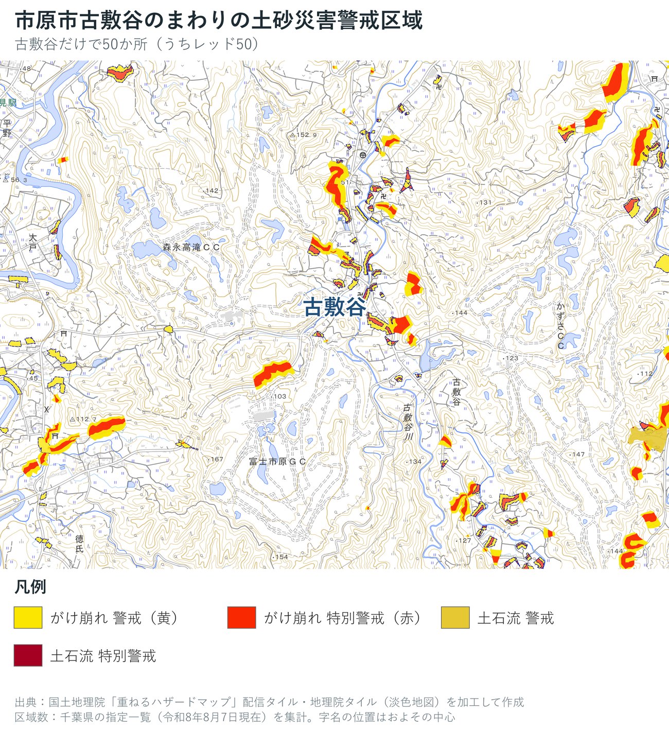 市原市古敷谷のまわりの土砂災害警戒区域の地図