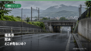 雨の福島市の鉄道アンダーパスを手前から見たイメージ
