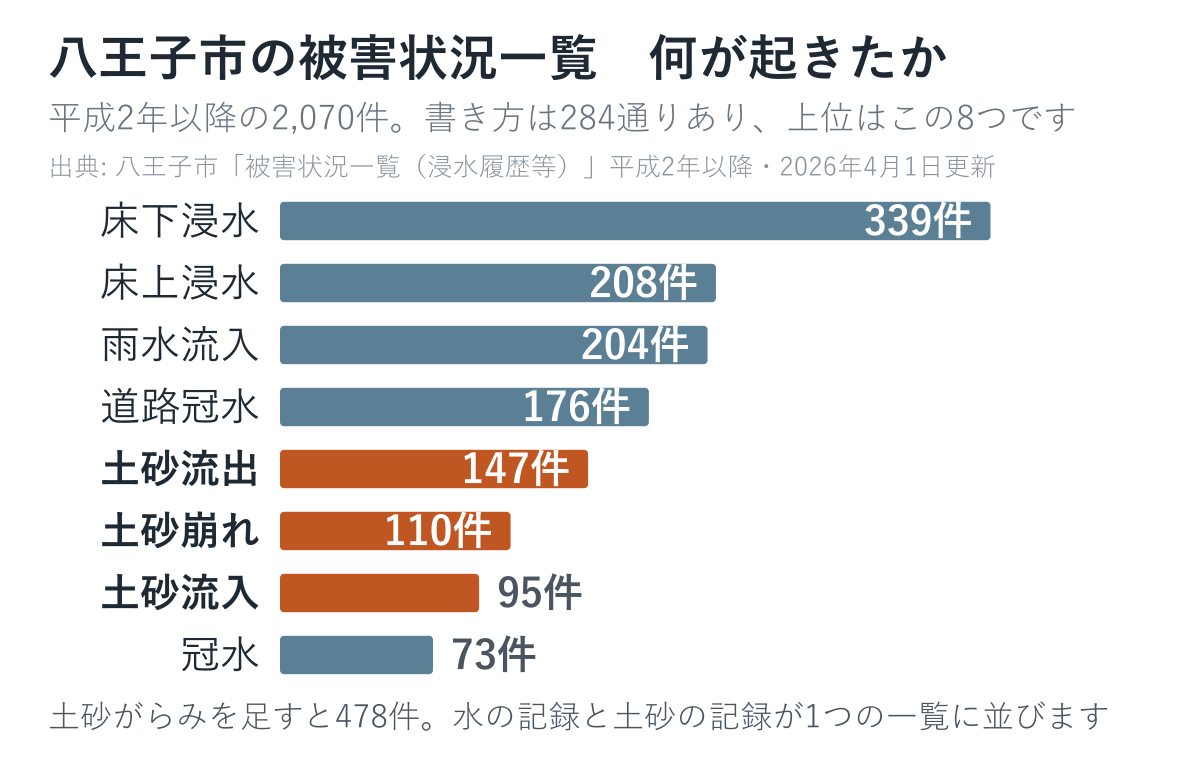 八王子市の被害状況一覧の内訳を数えた図