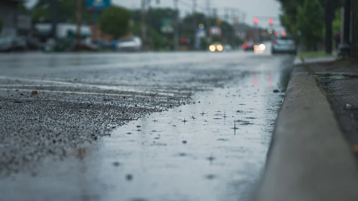 雨あがりの街路と濡れた舗装