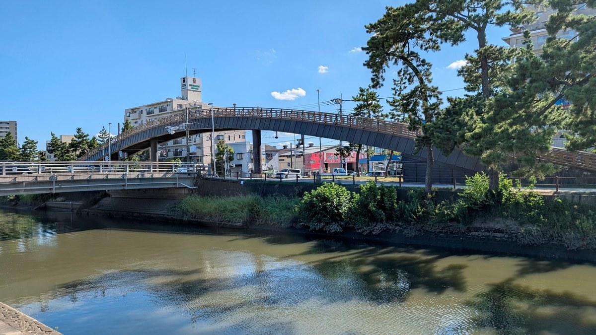 矢立橋と綾瀬川（2025年7月30日撮影）
