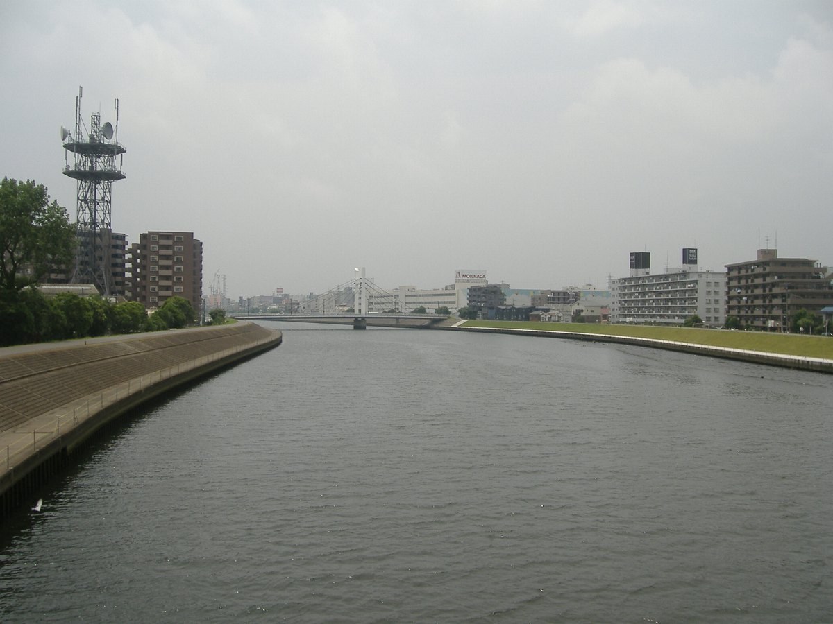 新鶴見橋から見た鶴見川（横浜市、2009年6月）
