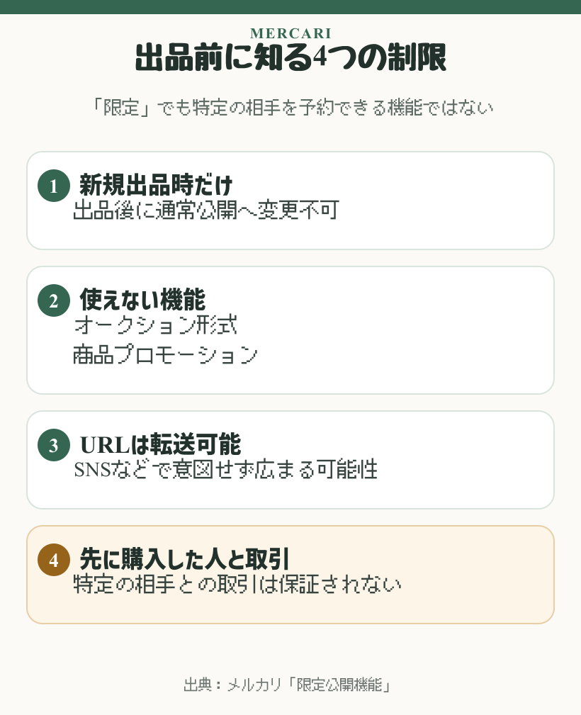 メルカリ限定公開で注意する4つの制限