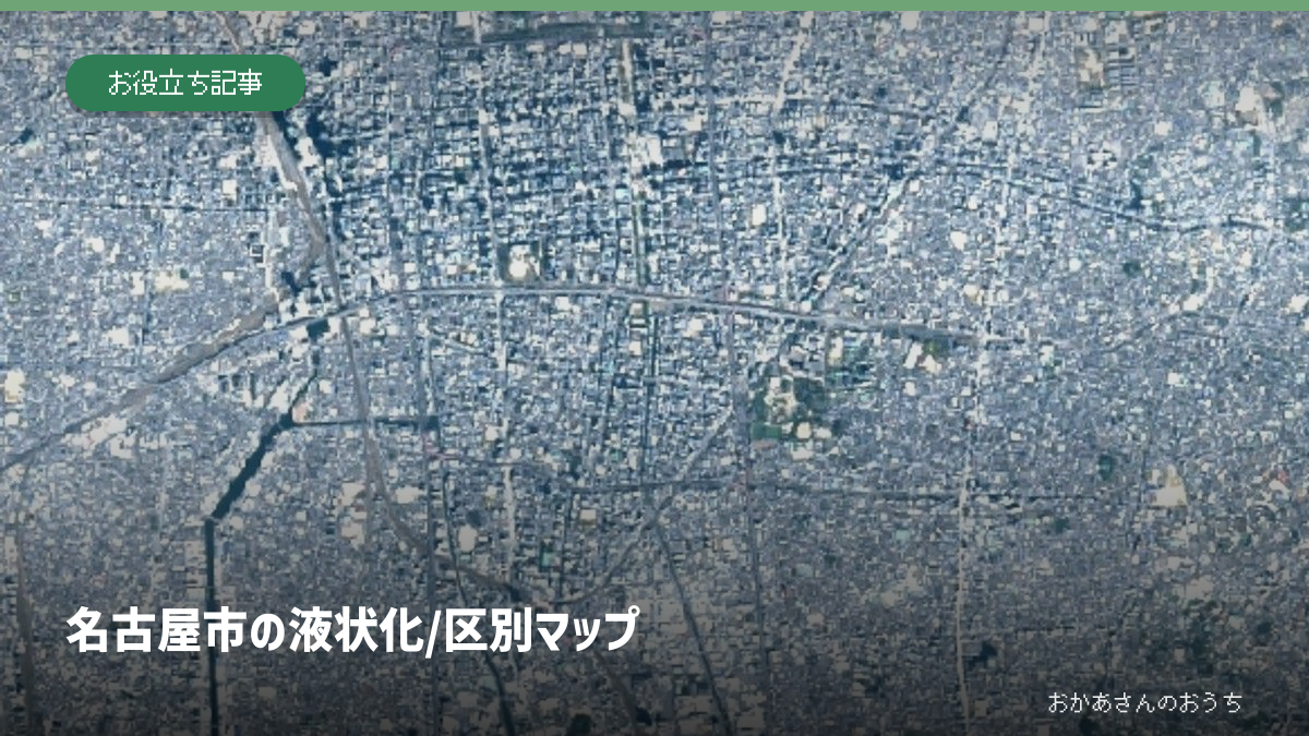 名古屋市 液状化/区別マップ。国土地理院の航空写真を使用した説明画像。被害写真ではありません。