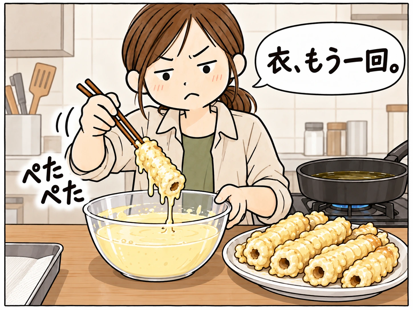 ちくわに衣を重ねてかさ増しする
