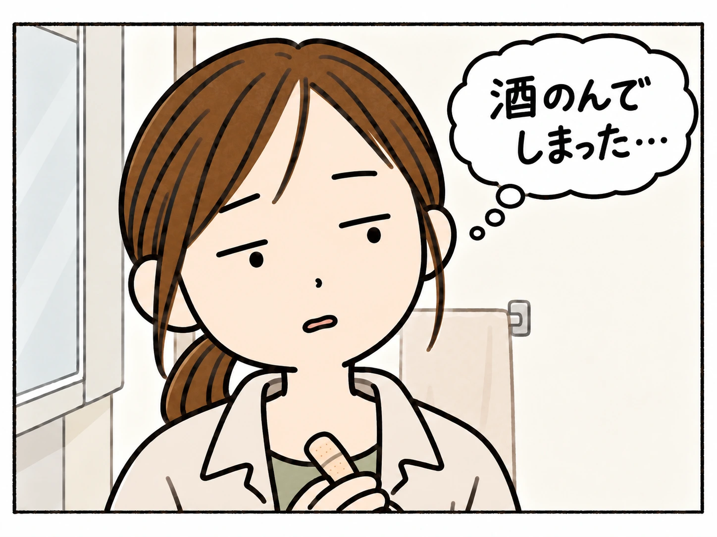 母だけのアップ。気の抜けたスーン顔で「酒のんでしまった…」と思う。