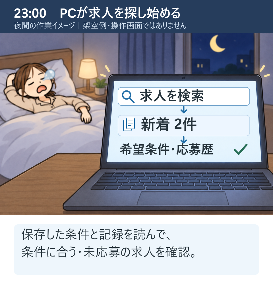 寝ている間、PCが求人を検索