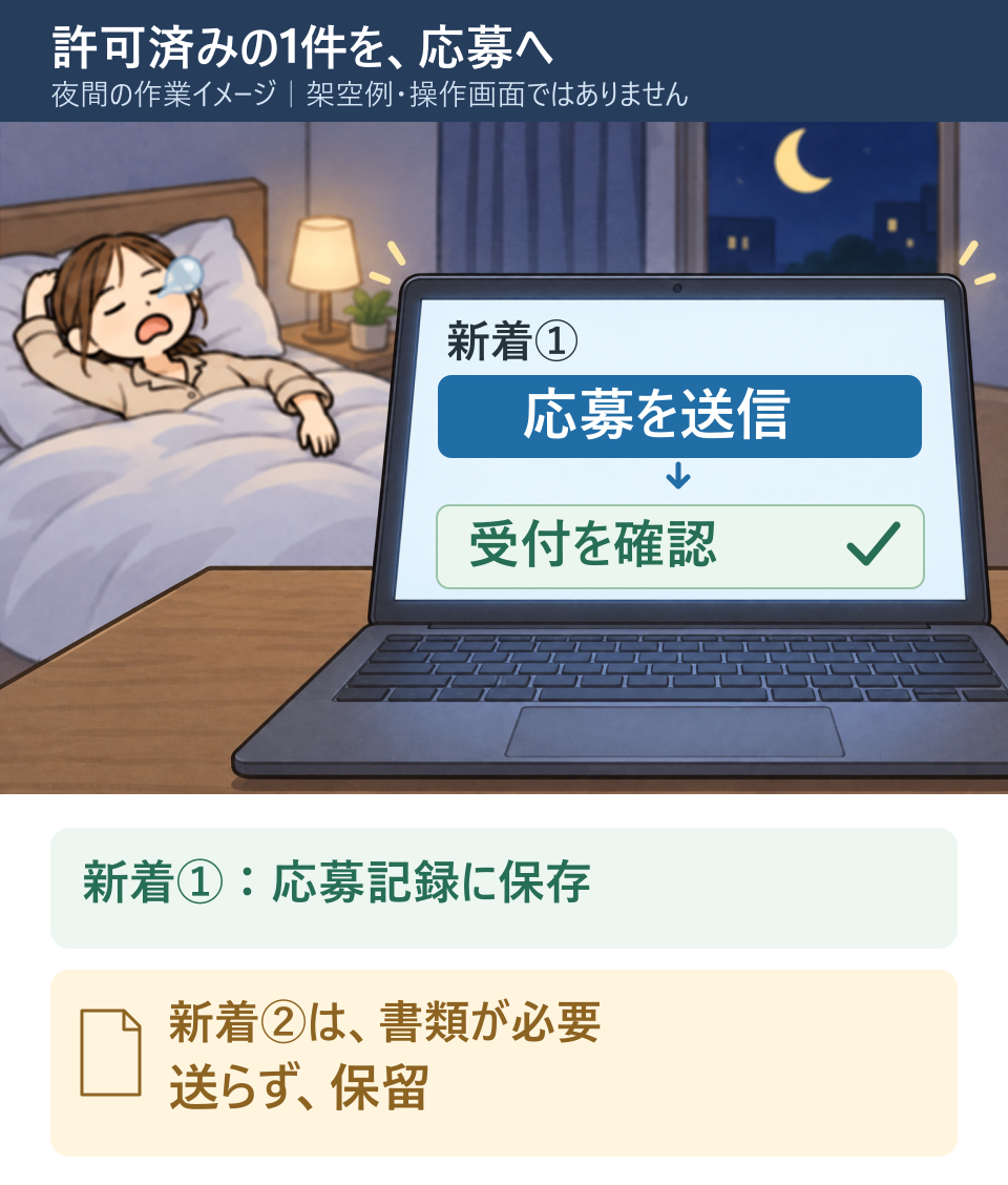 許可済みの1件を送信し、受付を確認