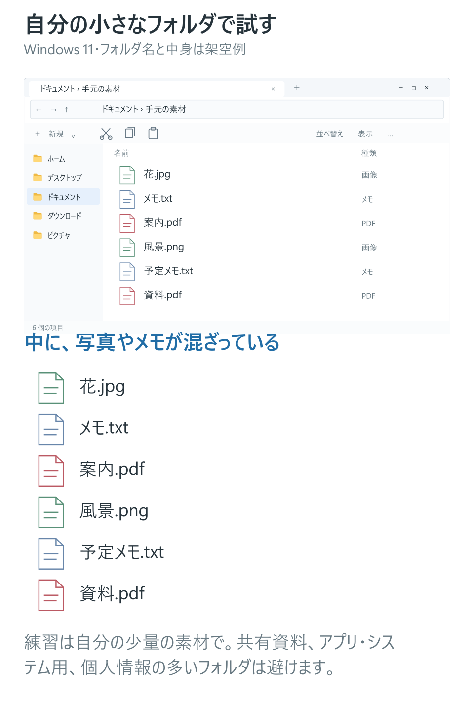 小さなフォルダで試す