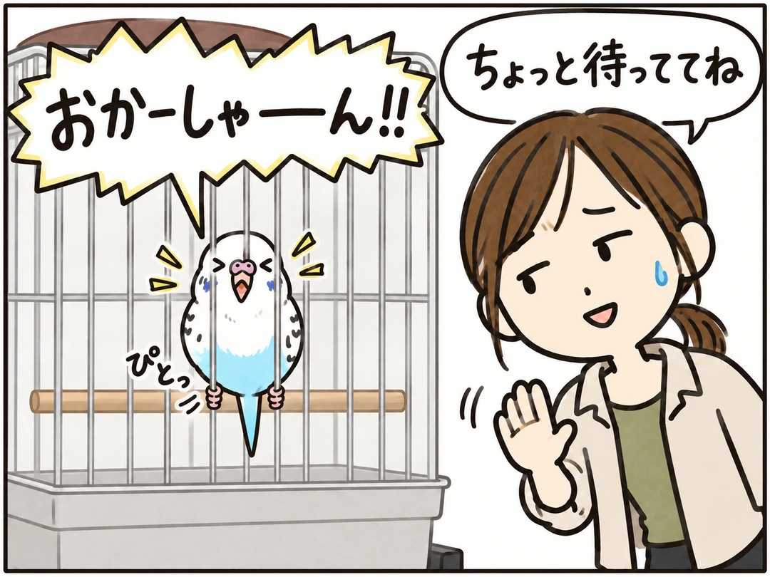「ちょっと待っててね」と声をかける飼い主