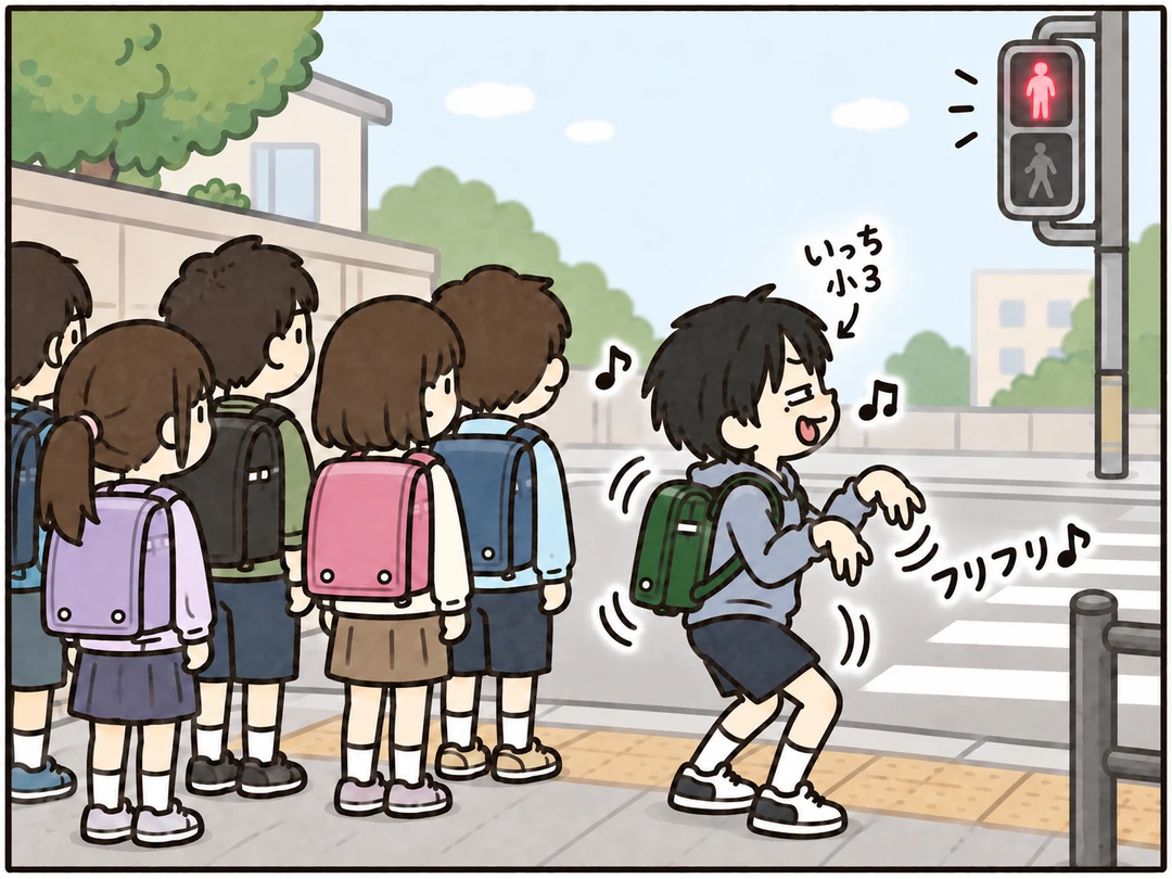 信号待ちでノリノリに踊るいっち