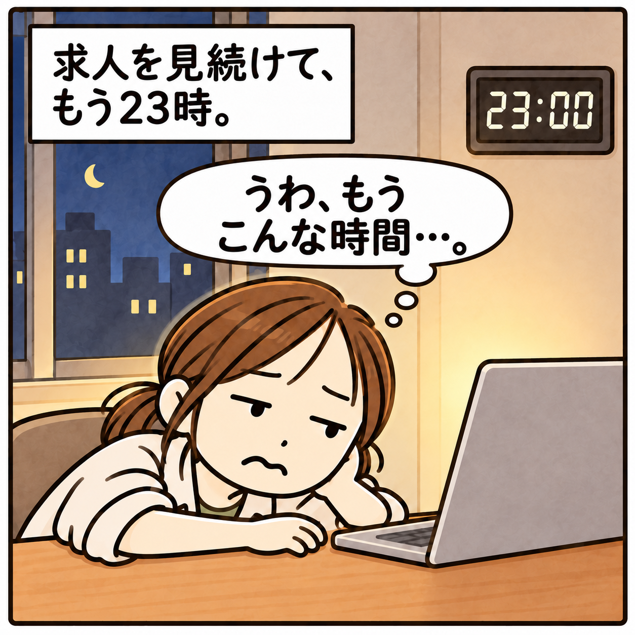 求人を見続けて、もう23時。 うわ、もうこんな時間…。